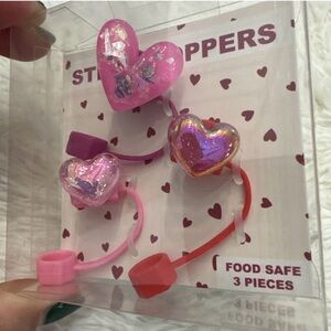 3 sparkle heart straw stoppers